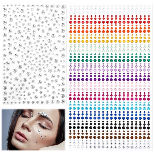 Qianyu 1225 Stück Selbstklebende Strass Edelstein Aufkleber DIY-Bastelkarte Dekorationen Nagel Make-up Glitzernde Juwelen Aufkleber für Nagel-Körper-Make-up, Festival von Qianyu