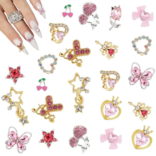 Qianyu 24 Stück Nagel-Charms Y2k-Legierung Nagelkunst Strass-Charms 3D-Schmetterlinge Herz, Kirsche Stern große Nägel Edelsteine süße Kristalldiamanten für Acryl-Accessoires für Frauen Mädchen Qianyu 24 Stück Nagel-Charms Y2k-Legierung Nagelkunst Strass-Charms 3D-Schmetterlinge Herz, Kirsche Stern große Nägel Edelsteine süße Kristalldiamanten für Acryl-Accessoires für Frauen Mädchen von Qianyu