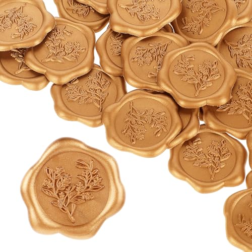 Qianyu 25 Stück Wachssiegel Aufkleber Selbstklebend für Umschläge Siegelaufkleber Rosmarin-Stil Antik-Gold Wachsaufkleber zum Verpacken von Weihnachtsgeschenken Party Hochzeit Geburtstagen Grußkarten von Qianyu