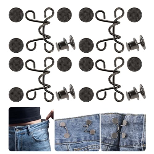 Qianyu 4 Paare Jeans Knöpfe Hosen Enger Machen Ohne Nähen Schwarz Verstellbaren Taillenschnallen Knopf Spanner Fastener Schnalle Clip für Hosen Jeans Damen Rock zu Groß von Qianyu