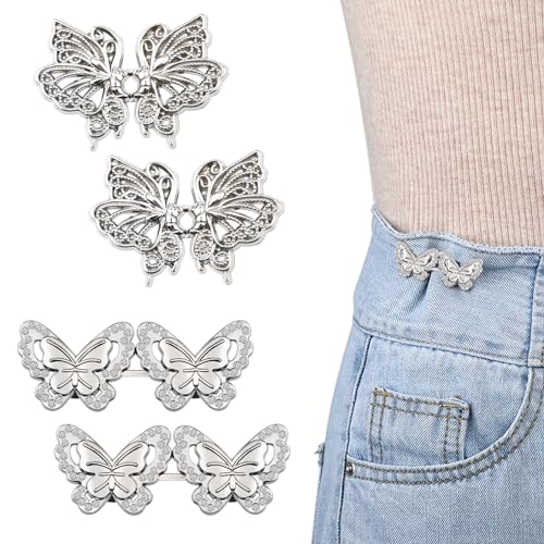 Qianyu 4 Paare Knöpfe Hosen Enger Machen Clip Jeans Taillenstraffer Abnehmbare Verstellbare Diamant Schmetterling Jeansknöpfe für Lose Jeans Hosen Röcke Taillenverstellknopf von Qianyu