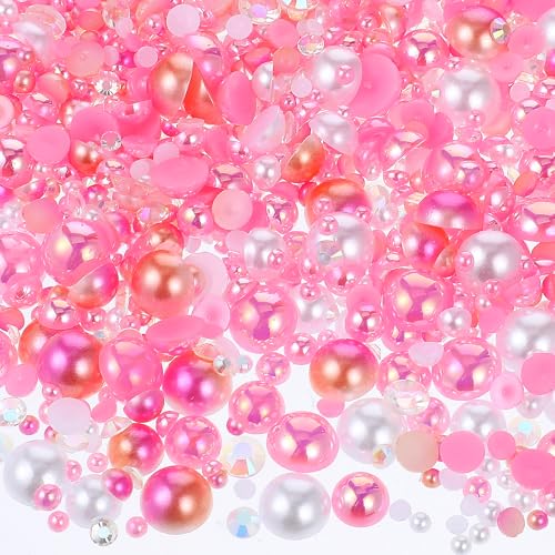 Qianyu 50g Halbperlen Flatback Pearls 2/3/4/5/6/8mm Mix Nageldiamanten Rosa Lose Kleine Perlen für Gesicht Nagel Kunsthandwerk Make-up-Dekor DIY Kleidung Hochzeitskleid Nagelkunst von Qianyu