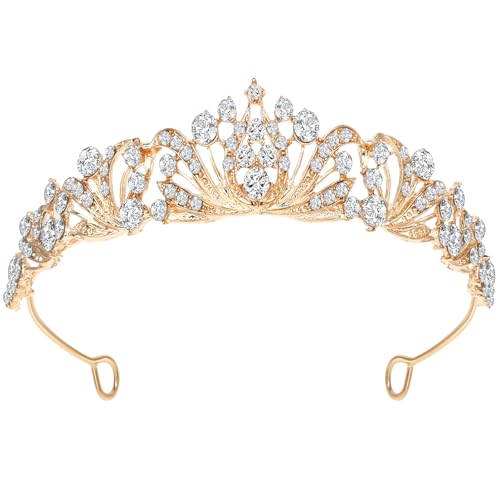 Qianyu Diadem Hochzeit Krone Kristall Strass Krone Tiara Gold Braut Stirnband Kristalle Prinzessin Krone Mädchen Crown Diadem für Geburtstag Hochzeit Brautjungfer Festzug Abschlussball Party von Qianyu