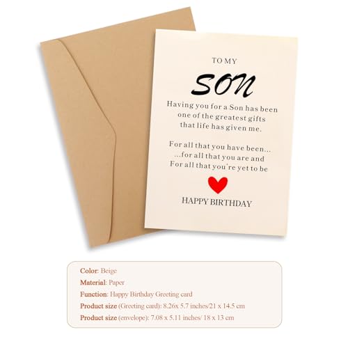 Qianyu Happy Birthday Geburtstagskarte Sohn Geschenk von Mama 14.5 x 21 cm Verpackt in Einer Schützenden Versandtasche Das Geschenk Card Gifts für Kinder Son Männer von Qianyu