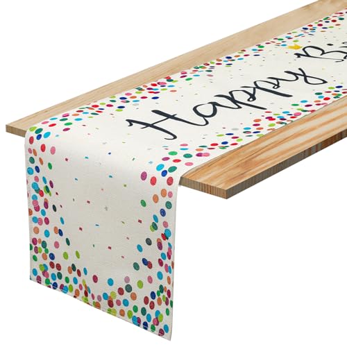 Qianyu Tischläufer Geburtstag Happy Birthday Tischdecke Weiß 183 × 33 cm Party Dekoration Waschbar Tischband für Kinder Mädchen Jungen Drinnen und Draußen Familienessen von Qianyu