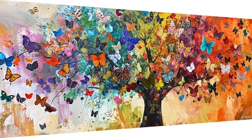 5D Diamond Painting Schmetterling, DIY Diamant Painting Bilder Baum, Diamand Painting Erwachsene Groß xxl, Kinder Diamant kunst Set mit Diamond Painting Zubehör, Home Wand Décor 100x40cm von Qiaoqoo