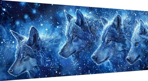 5D Diamond Painting Wolf, DIY Diamant Painting Bilder Tier, Diamand Painting Erwachsene Groß xxl, Kinder Diamant kunst Set mit Diamond Painting Zubehör, Home Wand Décor 125x50cm von Qiaoqoo