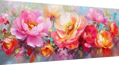 Blume Diamond Art Painting Rosa Diamond Painting Bilder Erwachsene Basteln Runde Steine Strass Stickerei Kreuzstich Kunst Handwerk Diamant Malerei Set für Haus Wanddekoration 175x70cm von Qiaoqoo