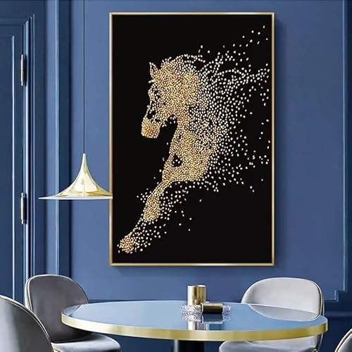 Diamond Painting Erwachsene Kinder Craft Malen Nach Zahlen 5D Round Drill Strass Stickerei Kreuzstich Kits Basteln stitch Mosaik Goldenes Pferd Diamant Malerei Arts Home Wand Decor 50x100cm von Qiaoqoo