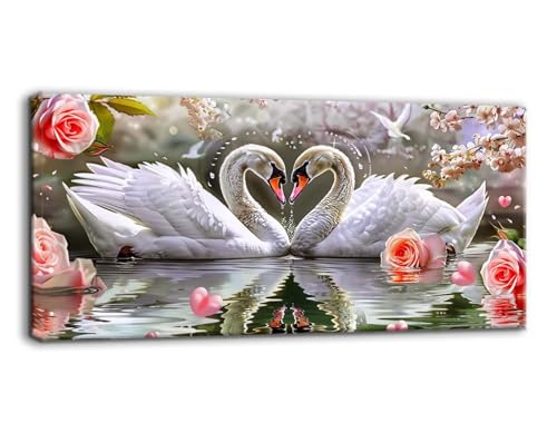 Diamond Painting Großes XXL,50x100cm 5D Diamant Painting Bilder,Schwan Diamond Painting Erwachsene Kinder Set,DIY Tier Diamant Kunst Malerei Stickerei Set für Wohnzimmer Schlafzimmer Wand Dekor P404 von Qiaoqoo