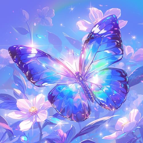 Schmetterling Diamond Painting Erwachsene,5D Diamant Painting Bilder Kinder,DIY Blume Diamond Painting Kit,Full Rund Drill Cross Stickerei Malerei,Diamant Malerei Set für Wand Dekor 50x50cm Q-239 von Qiaoqoo