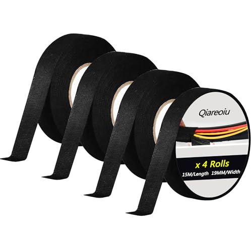 Qiareoiu 4 Rollen isolierband schwarz, 19mm x 15m kabelbaum klebeband, Auto gewebeband textilklebeband fur kfz kabel electric tape von Qiareoiu