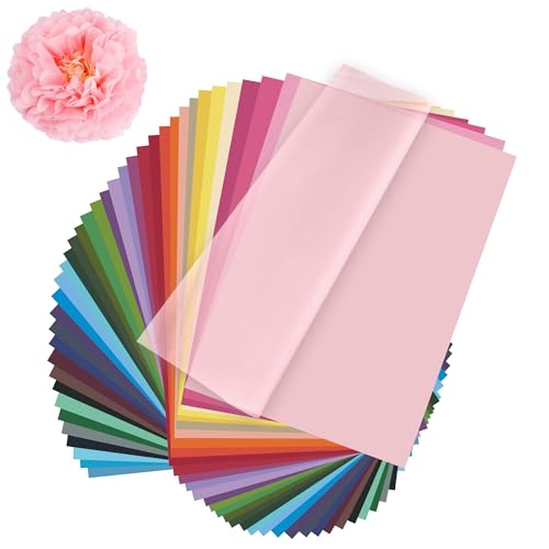 Qiareoiu 500 Blatt Transparentpapier Bunt, 40 Farben Seidenpapier Bunt, Glanzpapier zum Basteln, Bastelpapier Bunt für Weihnachten Geburtstag Hochzeit Dekoration Verpackung (29x20cm) von Qiareoiu