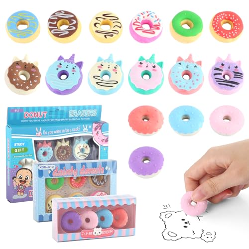 16 Stück Radiergummi Kinder, Radiergummi Lustig mit 16 Stile Spaß Donut Designs, Bunt Radiergummi Set Abnehmbar, Radiergummi Kinder Mitgebsel für Kinder Schreiben, Zeichnen von Qichan