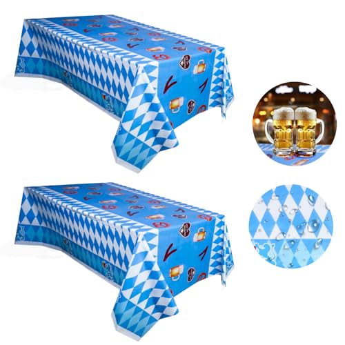 2 Stück Bayerische Tischdecke, Blau Weiß Oktoberfest Tischdecke, PE Tischdecken für Biertische Wiederverwendbar, Oktoberfest Deko Tisch für Bierzelten Haushalt Speisesaal von Qichan