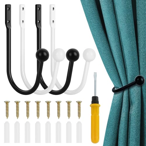 4 Stück Vorhanghalter Wand, U-Form Gardinenhalter Wand mit Schraubendreher, Metall Vorhang Halter Wandbefestigung, Gardinenhalter Raffhalter für Wohnzimmer Schlafzimmer ﻿ von Qichan