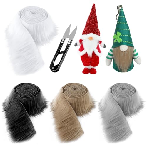 4 Stück Kunstfell zum Basteln, 180x5cm Kunstfell Band in 4 Farben, Fell zum Basteln, Furry Faux Precut Strips für Zwergenbart Weihnachtsmannhaar Wichtel DIY Basteldekoration von Qichan