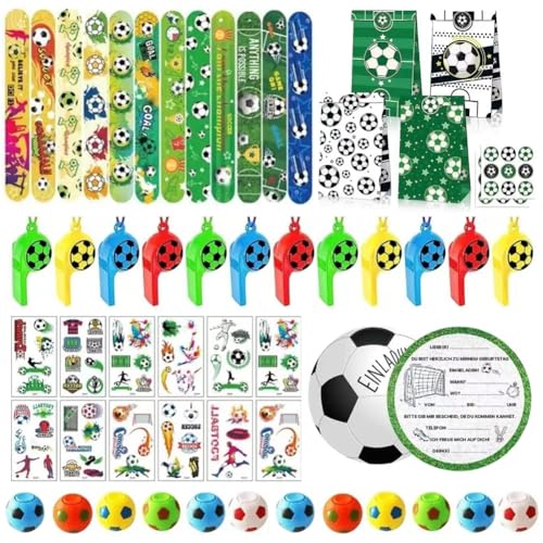 Qiciqinoone Fußball Party Geschenk Dekorationen 90 Stück Fußball Kindergeburtstag Party Einladungen Geschenk-Taschen Tattoo-Aufkleber Fußball-Pfeife Spin Ball Geschenk-Taschen von Qiciqinoone