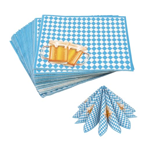 Qiciqinoone Bayern Servietten Oktoberfest Deko Blau Weiß, 20 Stück Oktoberfest Servietten 33x33 cm Bayrische Deko Napkins, Servietten Bayrisch Deko Bayrische Party für Oktoberfest Grillfeste Tischdeko von Qiciqinoone