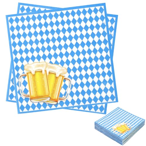 Qiciqinoone Servietten Bayern Blau Weiß,40 Stück Bayernraute 33x33cm Bayrische Deko Napkins Oktoberfest Tischdeko Set Partyservietten für Oktoberfestparty Grillfeste Bierfest Mottopartys Starkbierfest von Qiciqinoone