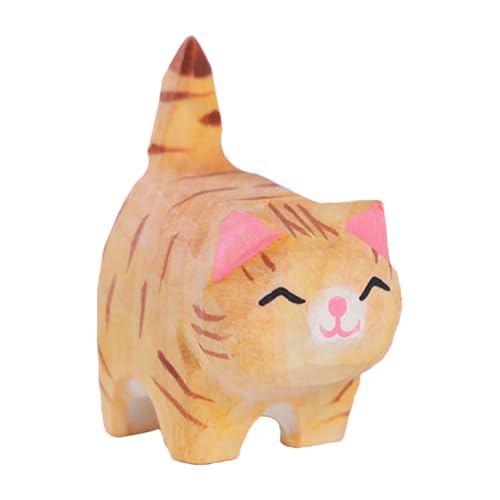 Qidures Holzkatze Ornamente, Handgefertigte Katzenfigur aus Holz Geschnitzte Katzen, Niedliche Katzen Holzfigur Katzenstatue Schreibtisch Ornament für Katzenliebhaber 2,5x4,5cm von Qidures