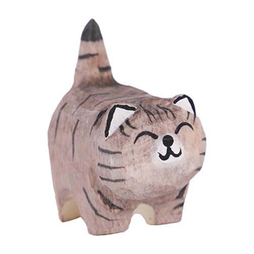 Qidures Holzkatze Ornamente, Handgefertigte Katzenfigur aus Holz Geschnitzte Katzen, Niedliche Katzen Holzfigur Katzenstatue Schreibtisch Ornament für Katzenliebhaber 2,5x4,5cm von Qidures