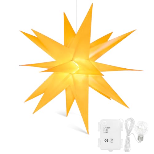 Qijieda 3D Weihnachtsstern Beleuchtet Batterie mit Timer - 45cm led Christbaumspitze Stern, Adventsstern Stern Zum Dekorieren von Weihnachtsbaum, Innenhof, Balkon Und Garten (45cm, Gelb) von Qijieda