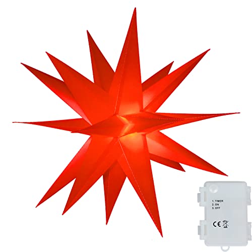 Qijieda 3D Weihnachtsstern Beleuchtet Batterie mit Timer - 45cm led Christbaumspitze Stern, Adventsstern Stern Zum Dekorieren von Weihnachtsbaum, Innenhof, Balkon Und Garten (45cm, Rot) von Qijieda