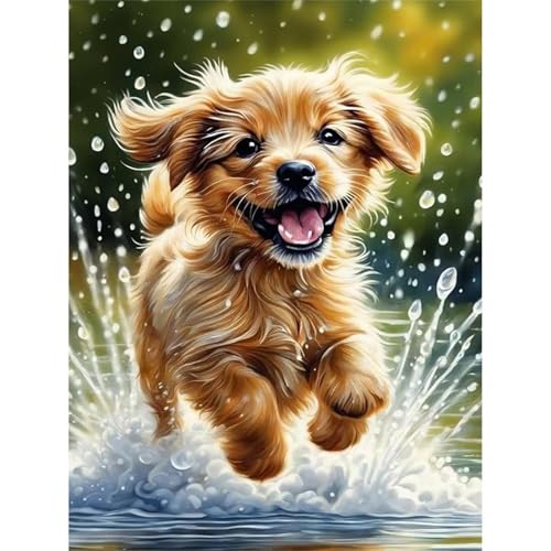 5D Laufender Hund Diamond Painting Kit,Diamant Painting Bilder für Erwachsene Anfänger DIY Runder Vollbohrer Stickerei Glückliches Tier Diamond Painting Arts Craft für Home Wand Decor 100x140cm von Qijinn