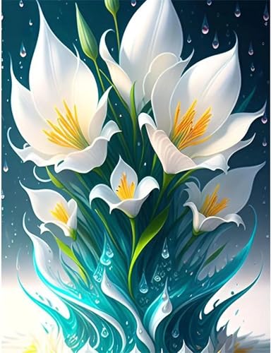 5D Schöne Lilien Diamond Painting Kit,Diamant Painting Bilder für Erwachsene Anfänger DIY Runder Vollbohrer Stickerei Blumen Diamond Painting Arts Craft für Home Wand Decor 40x60cm von Qijinn