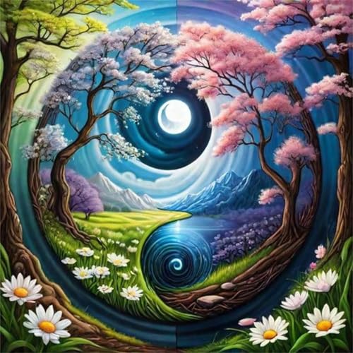 Diamond Painting Fantastische Taiji-Landschaft 5D Diamant Painting Bilder Set,DIY Vierkant 50x50cm Diamant Malen nach Zahlen Kit für Erwachsene Full Strass Stickerei Kreuzstich Kunst Home Wanddekor von Qijinn