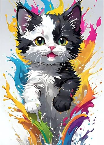 Diamond Painting für Erwachsene,5D Aquarell Katze Diamant Painting Bilder Kit DIY Runder Vollbohrer Strass Malen nach Zahlen Tier Diamant Malerei Kit für Anfänger Home Büro Wall Dekoration 100x140cm von Qijinn