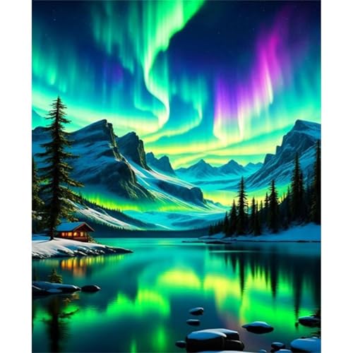 Diamond Painting für Erwachsene,5D Aurora-See Diamant Painting Bilder Kit DIY Runder Vollbohrer Strass Malen nach Zahlen Landschaft Diamant Malerei Kit für Anfänger Home Büro Wall Dekoration 80x100cm von Qijinn