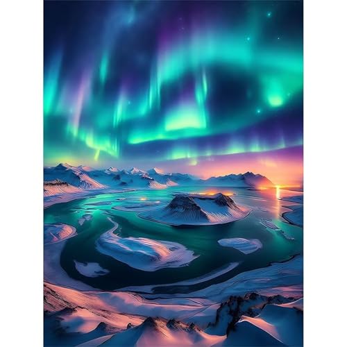 Diamond Painting für Erwachsene,5D Aurora-See Diamant Painting Bilder Kit DIY Runder Vollbohrer Strass Malen nach Zahlen Landschaft Diamant Malerei Kit für Anfänger Home Büro Wall Dekoration 100x140cm von Qijinn