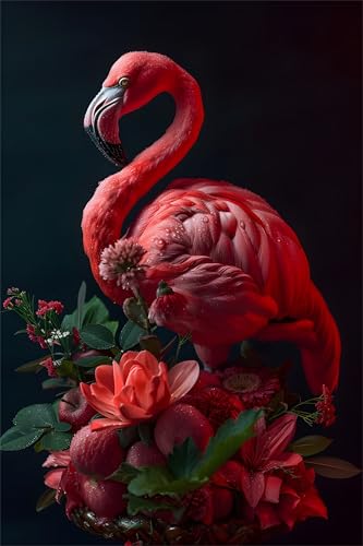 Diamond Painting für Erwachsene,5D Blumenflamingo Diamant Painting Bilder Kit DIY Runder Vollbohrer Strass Malen nach Zahlen Rot Diamant Malerei Kit für Anfänger Home Büro Wall Dekoration 25x40cm von Qijinn