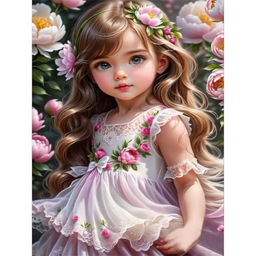 Diamond Painting für Erwachsene,5D Blumenmädchen Diamant Painting Bilder Kit DIY Runder Vollbohrer Strass Malen nach Zahlen Schönes Mädchen Diamant Malerei für Anfänger Home Büro Wall Dekor 40x60cm von Qijinn