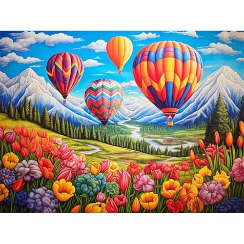 Diamond Painting für Erwachsene,5D Heißluftballon-Landschaft Diamant Painting Bilder Kit DIY Runder Vollbohrer Strass Malen nach Zahlen Bunt Diamant Malerei für Anfänger Home Büro Wall Dekor 100x140cm von Qijinn