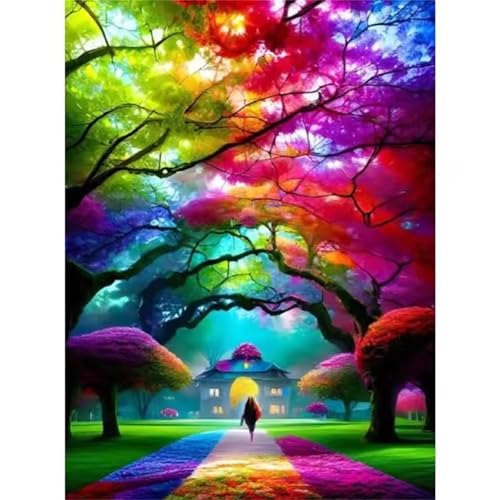 Diamond Painting für Erwachsene,5D Regenbogenhain Diamant Painting Bilder Kit DIY Runder Vollbohrer Strass Malen nach Zahlen Landschaft Diamant Malerei Kit für Anfänger Home Büro Wall Dekor 70x90cm von Qijinn