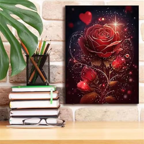 Diamond Painting für Erwachsene,5D Sternenrose Diamant Painting Bilder Kit DIY Runder Vollbohrer Strass Malen nach Zahlen Blumenlandschaft Diamant Malerei Kit für Anfänger Home Büro Wall Dekor 40x60cm von Qijinn