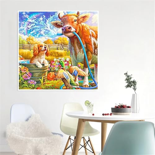 Malen Nach Zahlen Erwachsene Niedliche Tiere auf Bauernhof DIY Handgemalt Ölgemälde Kits für Kinder Anfänge,mit Pinseln Leinwand Acrylmalerei für Home Haus Dekor Geschenke,Ohne Rahmen (40x40cm) von Qijinn