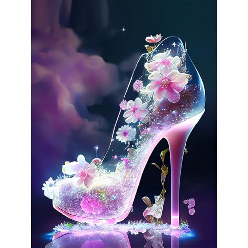 Qijinn 5D Blumen High Heels Diamond Painting Kit,Diamant Painting Bilder für Erwachsene Anfänger DIY Runder Vollbohrer Stickerei Schön Diamond Painting Arts Craft für Home Wand Decor 50x70cm von Qijinn