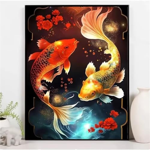 Qijinn 5D Fantasie-Koi Diamond Painting Kit,Diamant Painting Bilder für Erwachsene Anfänger DIY Runder Vollbohrer Stickerei Tiere Diamond Painting Arts Craft für Home Wand Decor 100x140cm von Qijinn