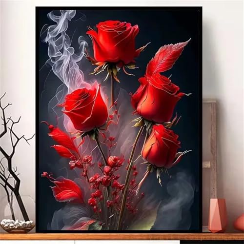 Qijinn 5D Fantasierosen Diamond Painting Kit,Diamant Painting Bilder für Erwachsene Anfänger DIY Runder Vollbohrer Stickerei Rote Blumen Diamond Painting Arts Craft für Home Wand Decor 100x140cm von Qijinn