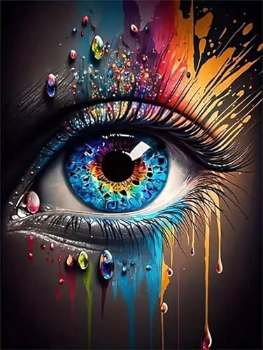 Qijinn 5D Farbiges Auge Diamond Painting Kit,Diamant Painting Bilder für Erwachsene Anfänger DIY Runder Vollbohrer Stickerei Farbig Diamond Painting Arts Craft für Home Wand Decor 50x70cm von Qijinn