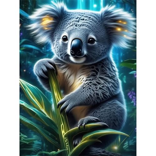 Qijinn 5D Koala Diamond Painting Kit,Diamant Painting Bilder für Erwachsene Anfänger DIY Runder Vollbohrer Stickerei Niedliches Tier Diamond Painting Arts Craft für Home Wand Decor 70x90cm von Qijinn