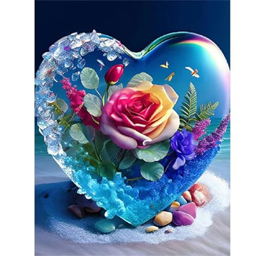 Qijinn 5D Liebesstrand Diamond Painting Kit,Diamant Painting Bilder für Erwachsene Anfänger DIY Runder Vollbohrer Stickerei Blumenlandschaft Diamond Painting Arts Craft für Home Wand Decor 90x120cm von Qijinn