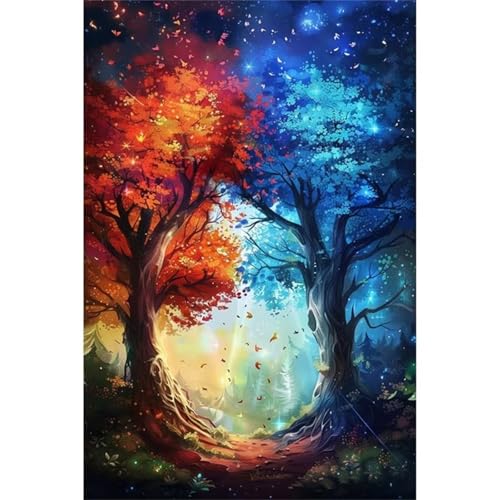 Qijinn 5D Yin-Yang-Baum Diamond Painting Kit,Diamant Painting Bilder für Erwachsene Anfänger DIY Runder Vollbohrer Stickerei Fantasie Diamond Painting Arts Craft für Home Wand Decor 60x80cm von Qijinn