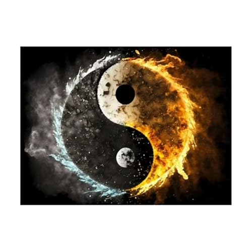 Qijinn 5D Yin Yang Diamond Painting Kit,Diamant Painting Bilder für Erwachsene Anfänger DIY Runder Vollbohrer Stickerei Tai Chi Diamond Painting Arts Craft für Home Wand Decor 50x70cm von Qijinn