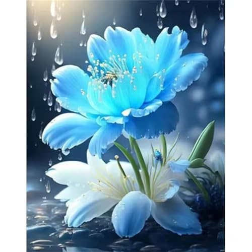 Qijinn Blaue Blume Diamond Painting Erwachsene Fluoreszierende Blume Diamant Painting Bilder Kit Full 5D DIY Vierkant Crystal Strass Stickerei Diamant Kunst Home Büro Wall Dekoration 30x50cm von Qijinn