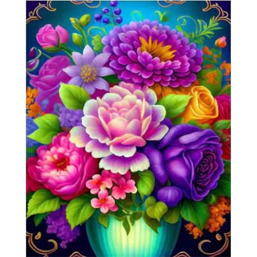 Qijinn Blumen Diamond Painting Erwachsene Bunte Blumen Diamant Painting Bilder Kit Full 5D DIY Vierkant Crystal Strass Stickerei Diamant Kunst Home Büro Wall Dekoration 60x80cm von Qijinn